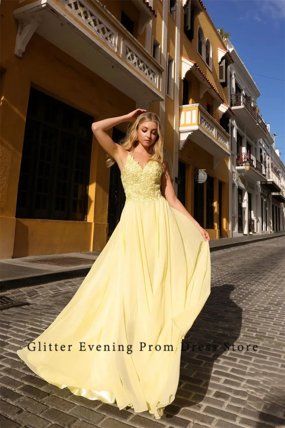 

2024 Elegant Modern Sexy Prom Dress For Women A-Line V-Neck Backless Appliques Chiffon Custom Made Birthday Evening Party Dress