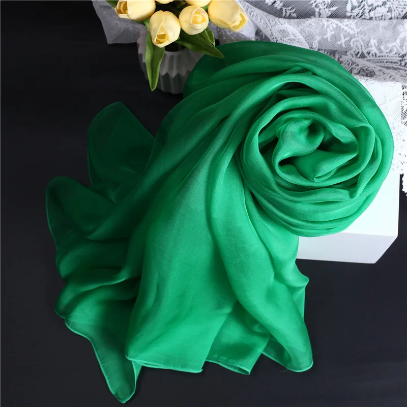 エレガントな純色シルクスカーフ女性用杭州桑シルクスクエアショール春装飾多用途グリーンカラー