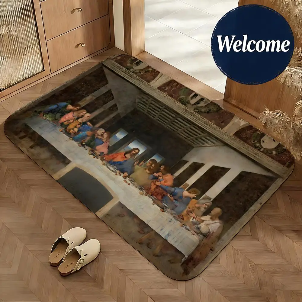 Soft Flannel Floor Mat Artist Leonardo da Vinci Floor Mat Non-Slip Absorbent Doormat Bathroom Bedroom Home Decor Rug