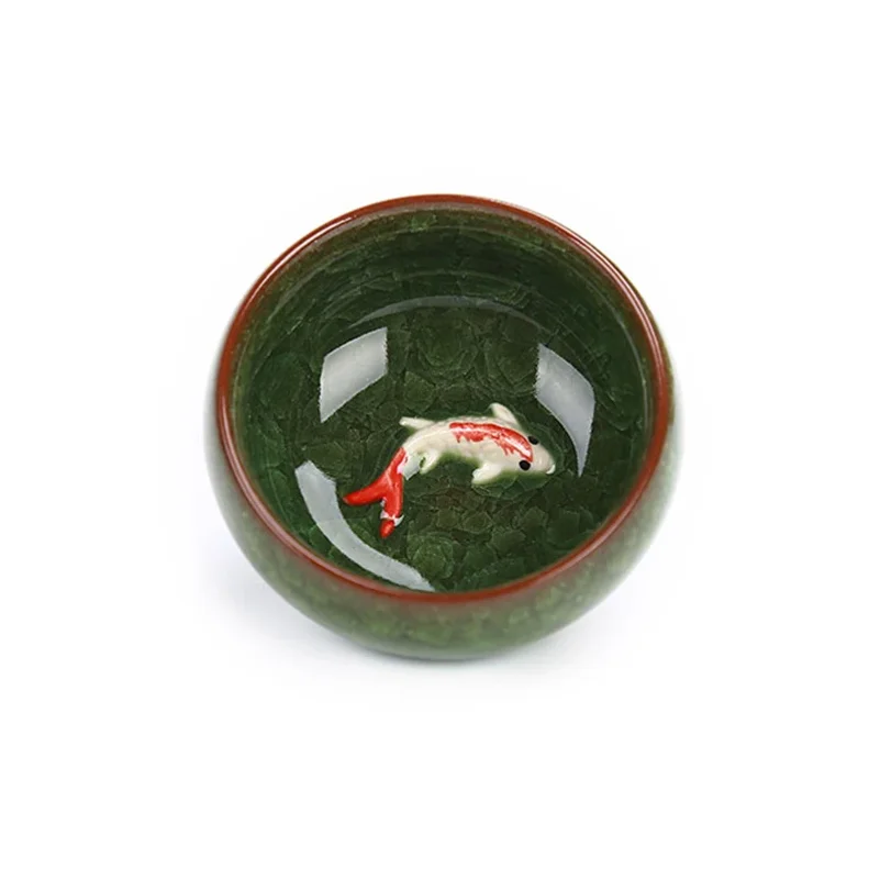 Gift Package 6pcs 3D Golden Fish China tea cup set,Kung Fu Tea Set Crackle Glaze Travel Tea Bowl Chinese Teacup Sets 6