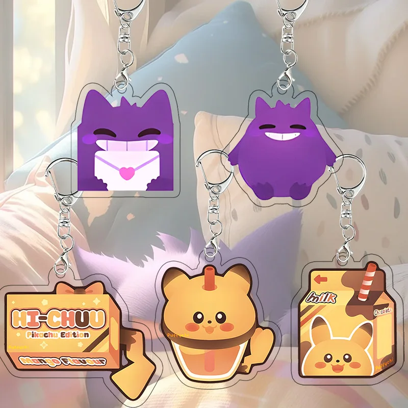 Colgante de Gengar con diseño de caja de té con leche, estilo Kawaii, para estudiantes, de dibujos animados, merchandising de anime, decoración para mochila, llavero, accesorios de cosplay, regalo