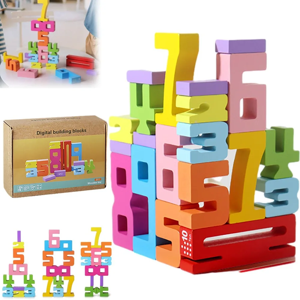 Funny Wooden Number Building Block Early Education Learning Toys Stacking Games Toys Montessori Counting Toy For Kids