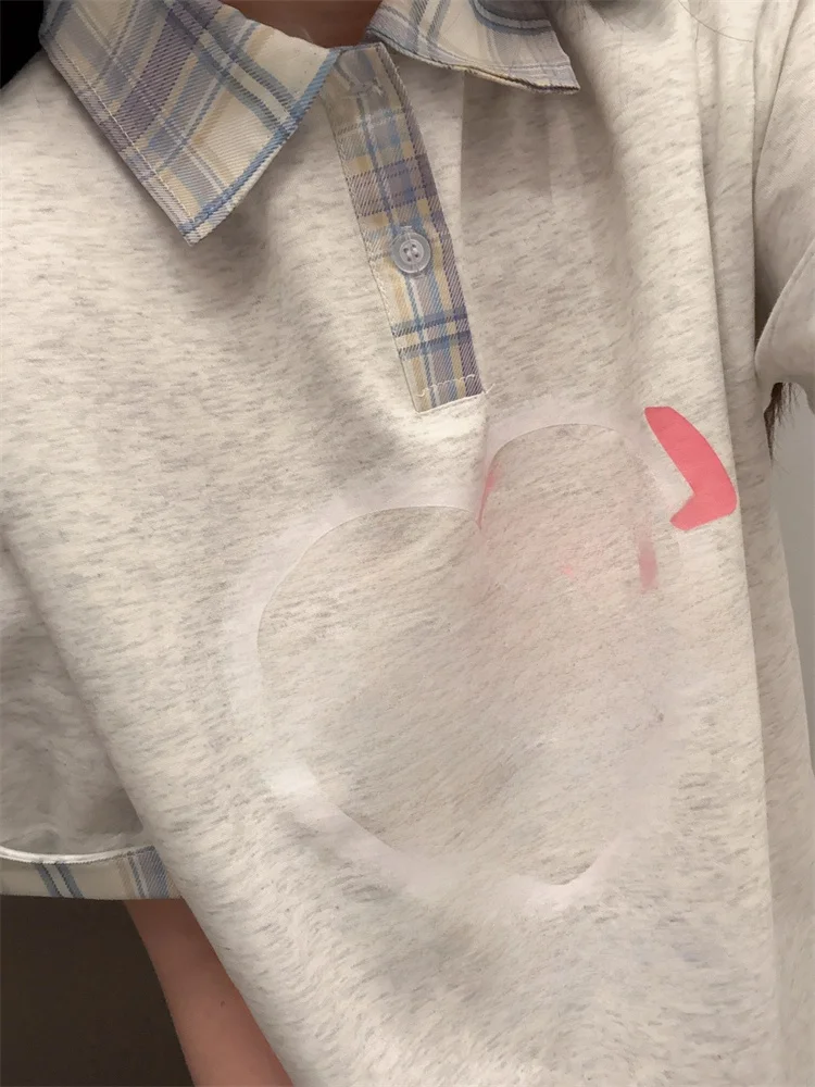 

Original Design CSVQ Heart irt Fake Two-Piece ort Sve Loose Casual Top Summer Men Women Sle Polyester Cotton Blend