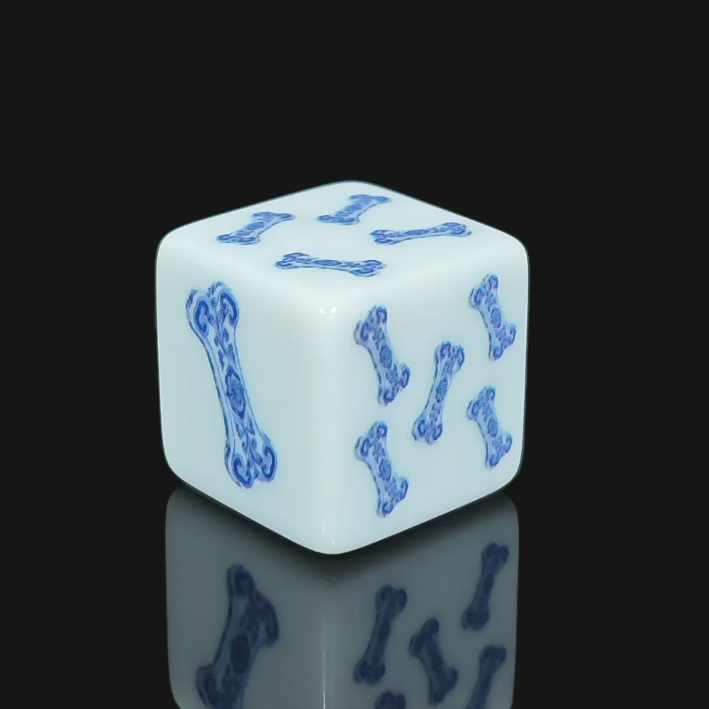 12Pcs 16MM Blue Floral Skull And Bone Print White Acrylic D6 Dice 6 Sided Game Dice For Tabletop Board Game Party Accessory view 3