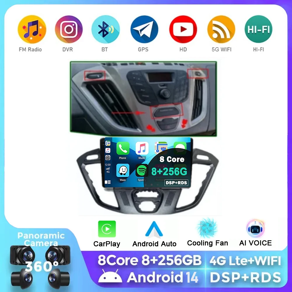 

Android 14 Car Radio For Ford Transit Tourneo Custom 2012 - 2021 Navigation GPS Multimedia Player Stereo WiFi+4G Carplay BT 2DIN