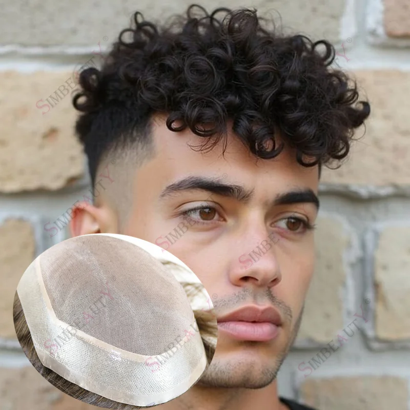 

Европейские натуральные человеческие волосы, мужские волосы, протез, 20 мм, 25 мм, вьющиеся моно мужские парики, коричневый, черный, 100% человеческие волосы, парик для выпадения волос