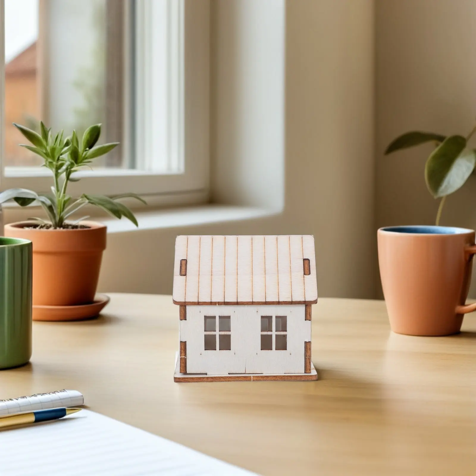 Kit Casa in Legno Fai-da-Te, Miniatura Non Finita, Puzzle 3D per Decorazione Casa, Ornamento da Scrivania, Artigianato, Villaggio Natalizio