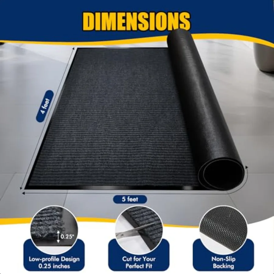 Extra Large Indoor Outdoor Entrance Mat 4 x 5 Feet Rubber Border Door Mat Waterproof LowProfile Easy to Clean Rubber Entry Mat