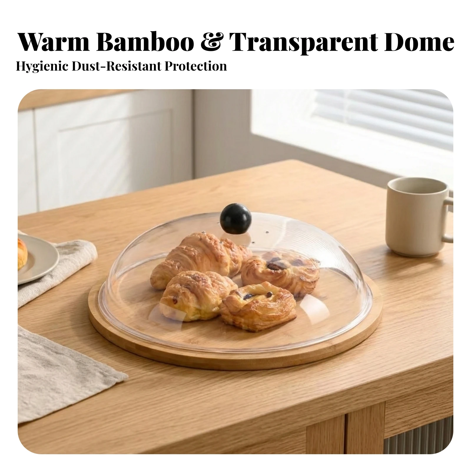 Serving Tray with Cover Wooden Serving Tray with Lid Bamboo Platter with Dome Round Cake Holder with Lid Acrylic for Party Hosts