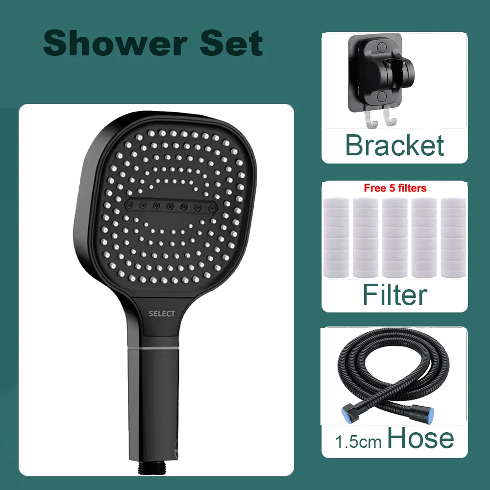 

3 Mode Handheld Showerhead High Pressure Water Saving Sprayer Shower Head Set Bracket+Hose+Filter Large Flow Bathroom Accessorie