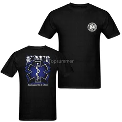 Summer Emt Saving One Life At A Time Paramedic Medic Star Of Life Short Sleeve T Shirt Firefighter Firemen Rescue O Neck Shirts