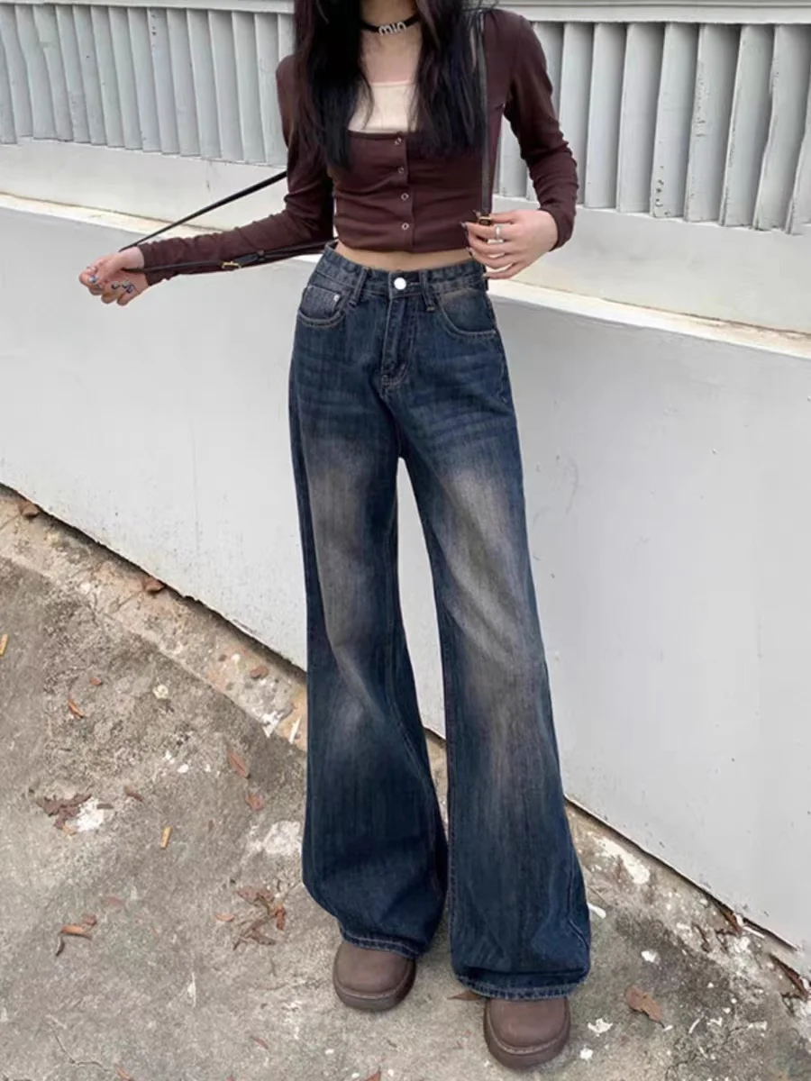 

Jeans Woman Japanese Style Stacked Ruffle Pleated Draped Split Slit Asymmetric Detail Side Female Denim Fashion Unique Stylish