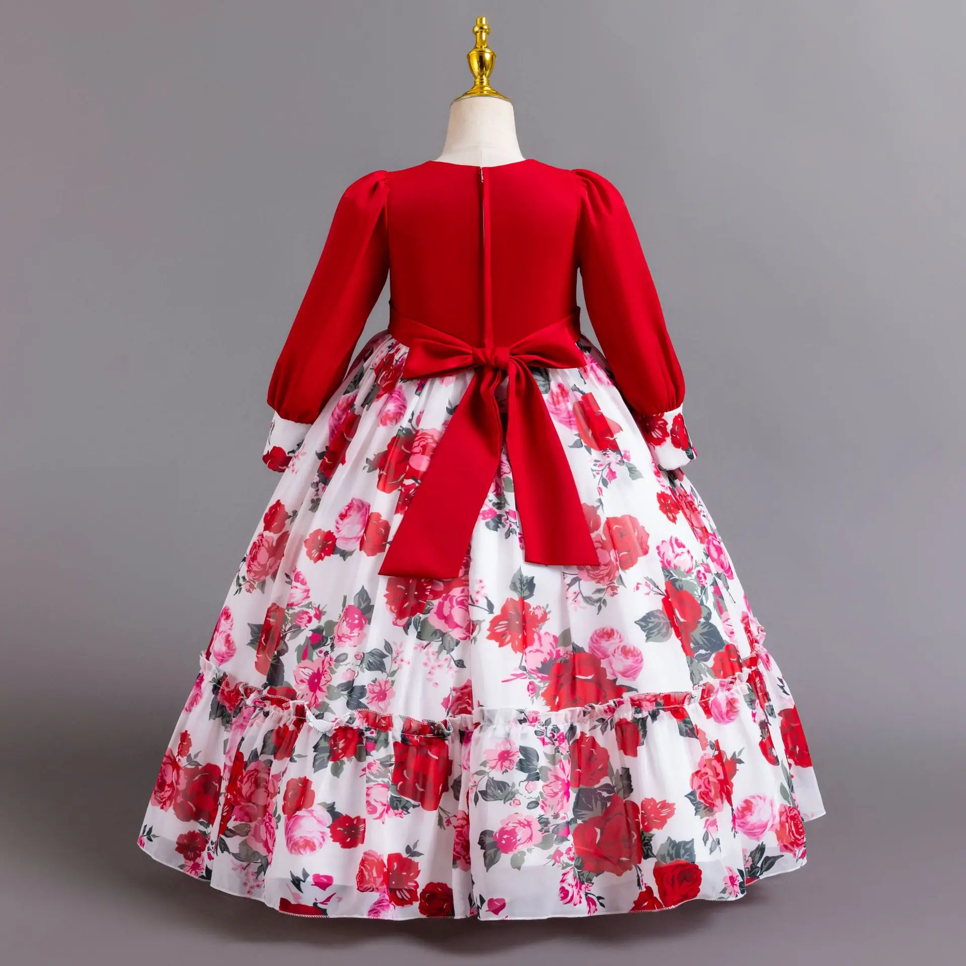 Robe de soirée en mousseline de soie pour petites filles, imprimé floral, pour mariage, fête d'anniversaire, reconstitution historique, AC135