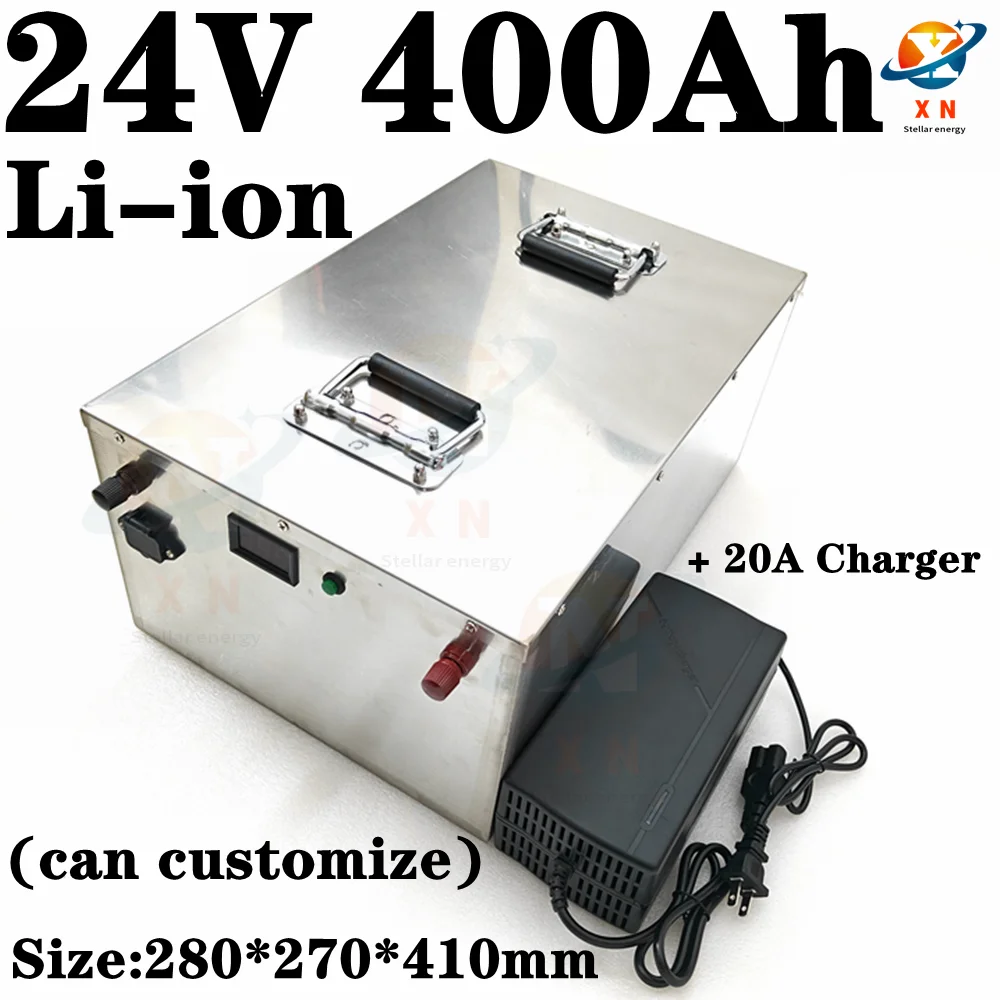 

24V 400AH Lithium ion battery with BMS li-ion battery for 2500W 6000W RV EV scooter solar Vehicle motorhome +20A Charger