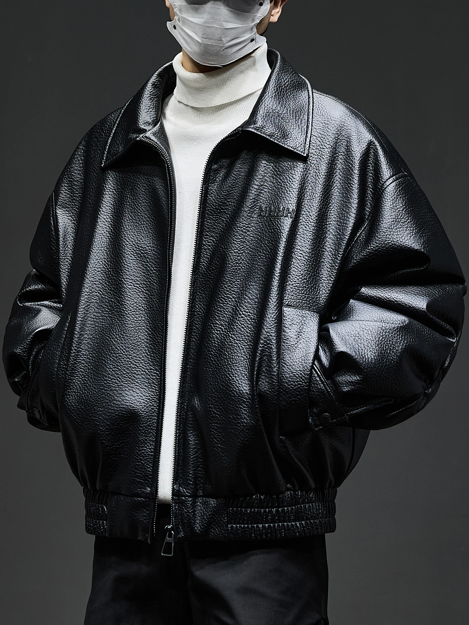 Gurbaks Herren Leder Jaet Down Ort Sli Trendy Warm Du Down Mantel mit amerikanischem Kragen Polyesterfaser Ci Casual Sle