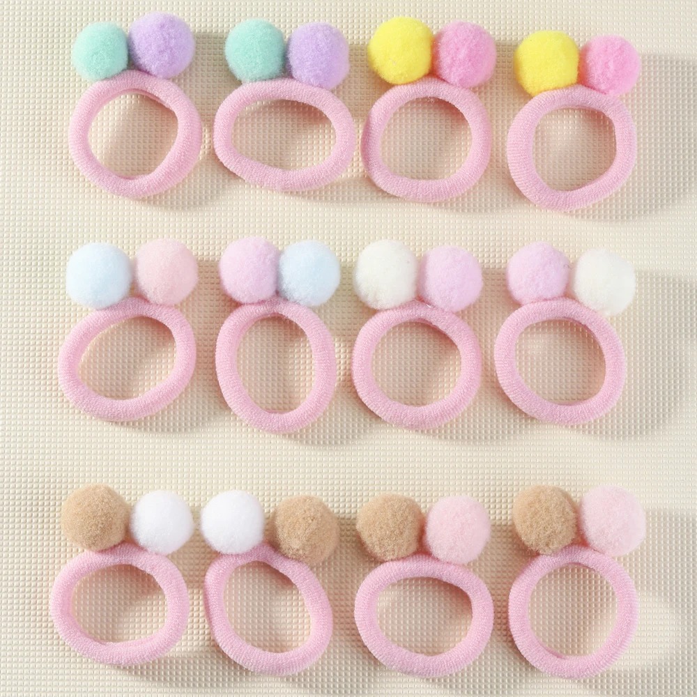 ncmama 12Pcs Plush Ball Hair Bands Ealstic Hair Ties Clip for Kids Sweet Girls Ponytail Holder Scrunchies Baby Hair Accessories