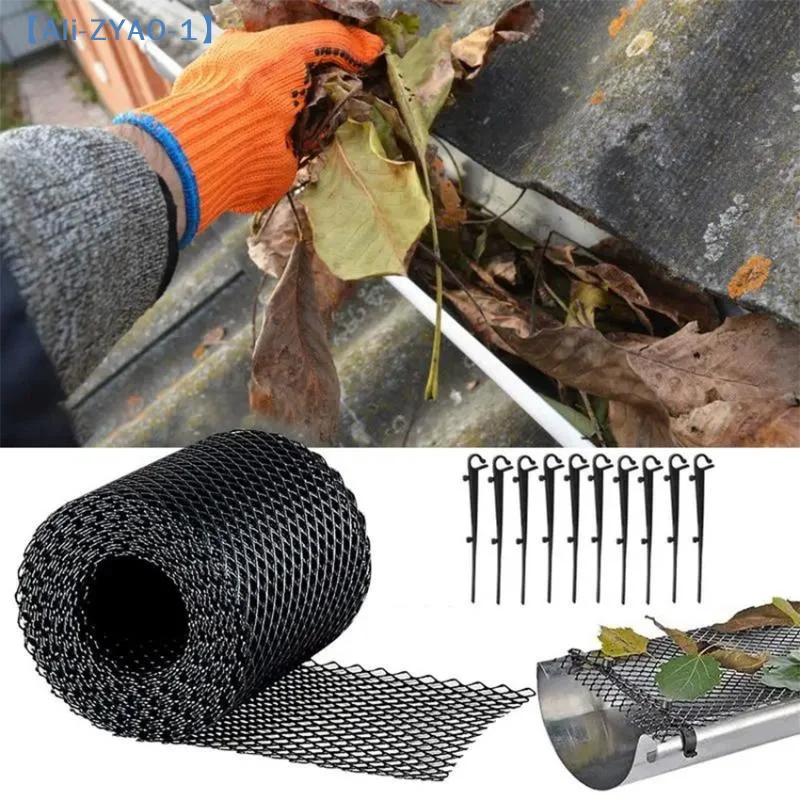 Easy Install Gutter Guard Mesh Roll With 10 Hooks Plastic Leaffilter Bird Blocker Net Anti-Blocking For Roof Gutters 【ZYAO-1】
