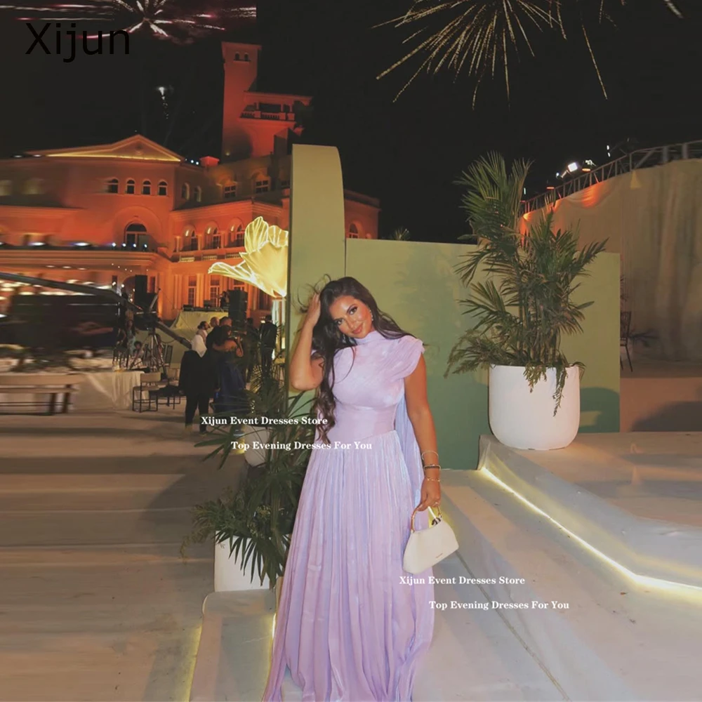 

Xijun Lilac Silk Satin Long Evening Dresses Sleeveless A-Line Saudi Arabic Prom Dresses Scarf Formal 2025 Prom Gowns Customized