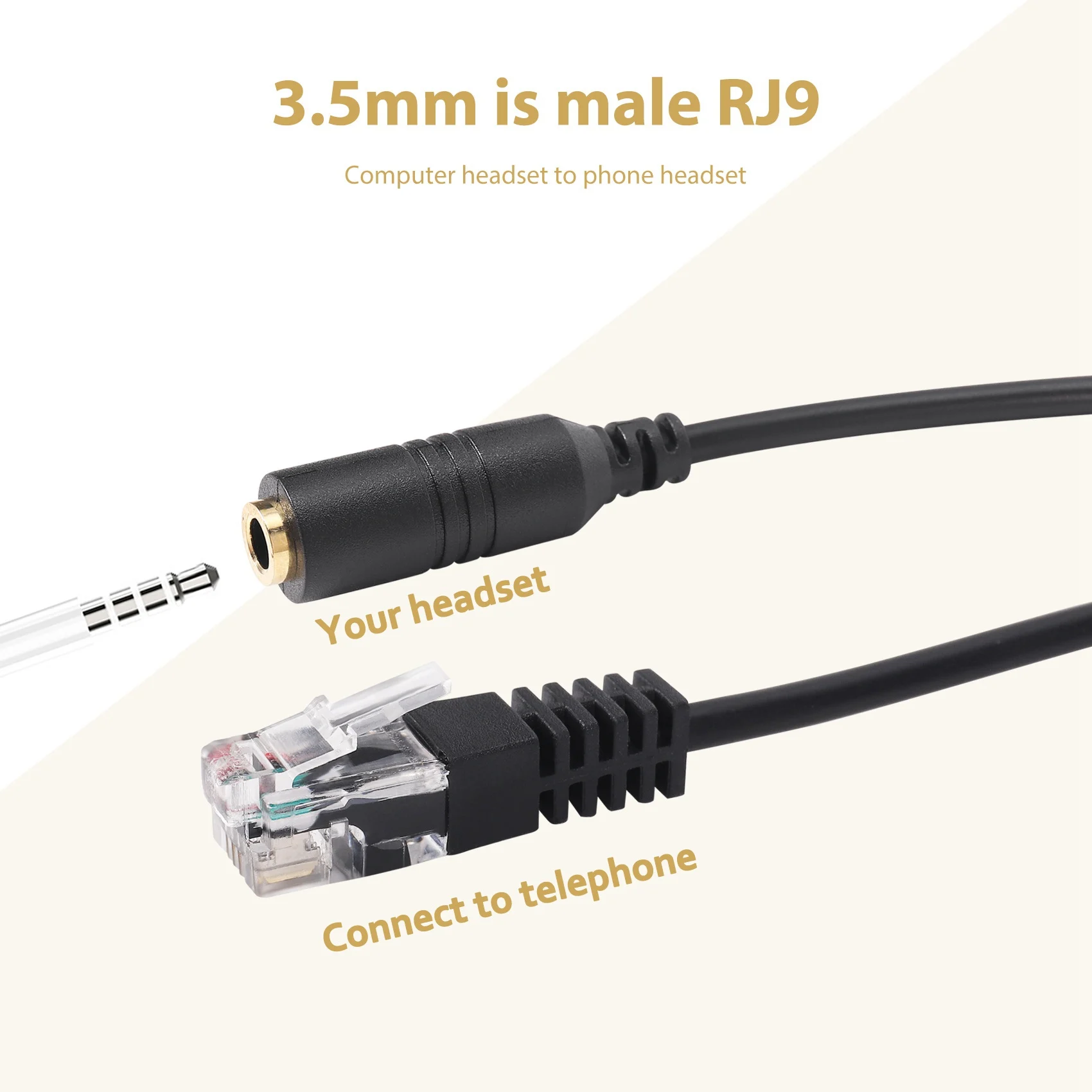 2 ชิ้น 3.5 มิลลิเมตรชุดหูฟังสเตอริโอแจ็คหญิงชาย RJ9 ปลั๊กอะแดปเตอร์แปลงสายเคเบิล