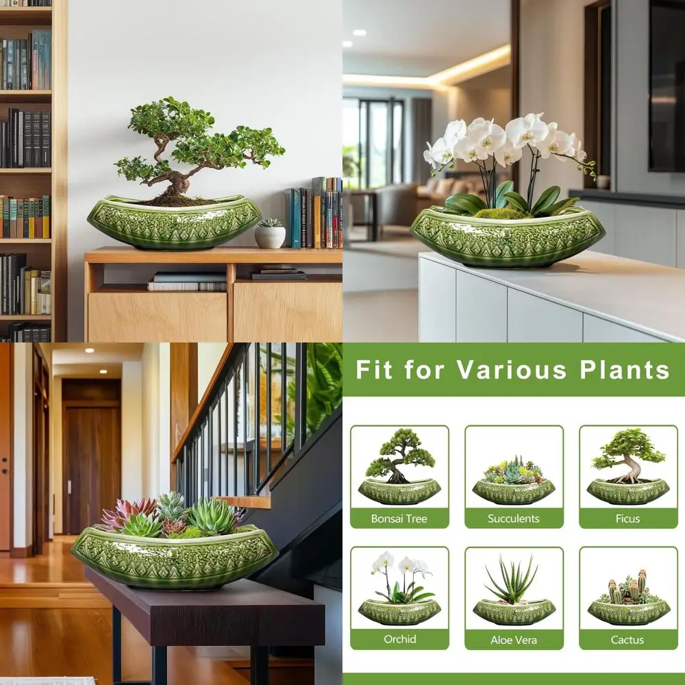 

Большие горшки для суккулентов 18 дюймов с дренажем для бонсай и комнатных/уличных растений, декоративные кашпо, зеленые