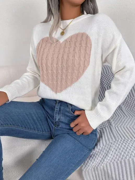 Damespullover met lange mouwen Real Shot Fried Dough Twists Love Design voor Valentijnsdagkleding Herfst Winter 2025