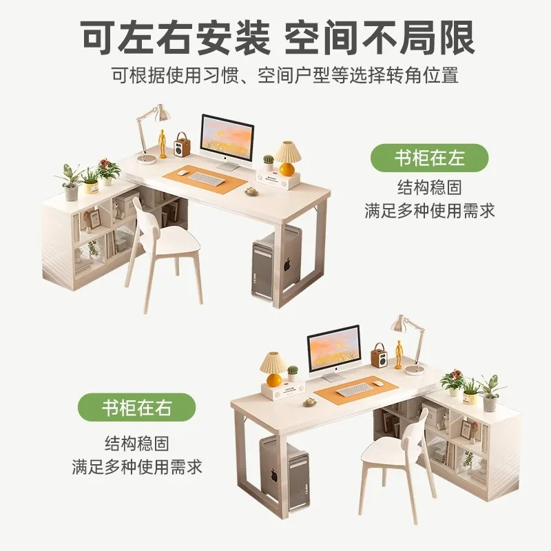 L - Shaped Corner Desk with Bookcase - Integrated Student Home Writing Table for Bedroom