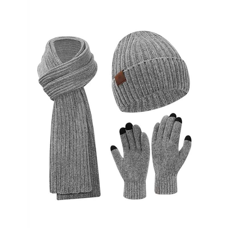 

PORK-Adult Winter Women's And Men's Universal Knitted Hat, Scarf, And Gloves 3-Piece Set