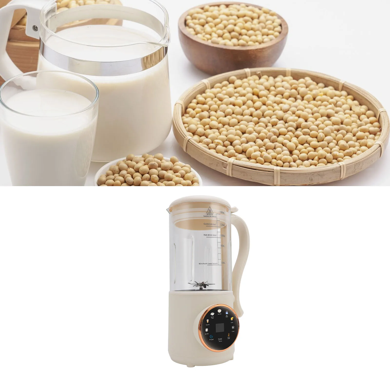 Machine à lait de soja multifonctionnelle, 1,4 l, presse-agrumes avec synchronisation, nettoyage automatique, fonction d'isolation, 600W