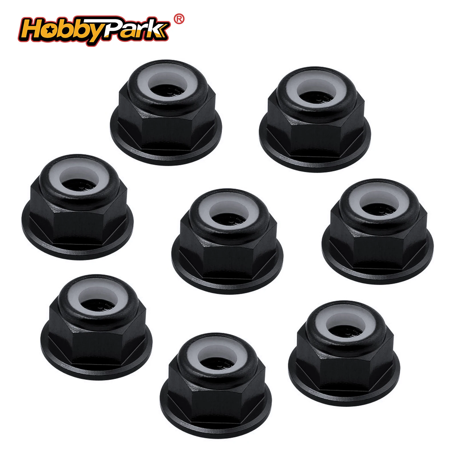 HobbyPark Replacement Aluminum M4 Flanged Nylon Lock Nuts 4mm for 1/10 RC Truck Buggy Crawler Wheels Black 8-Pack