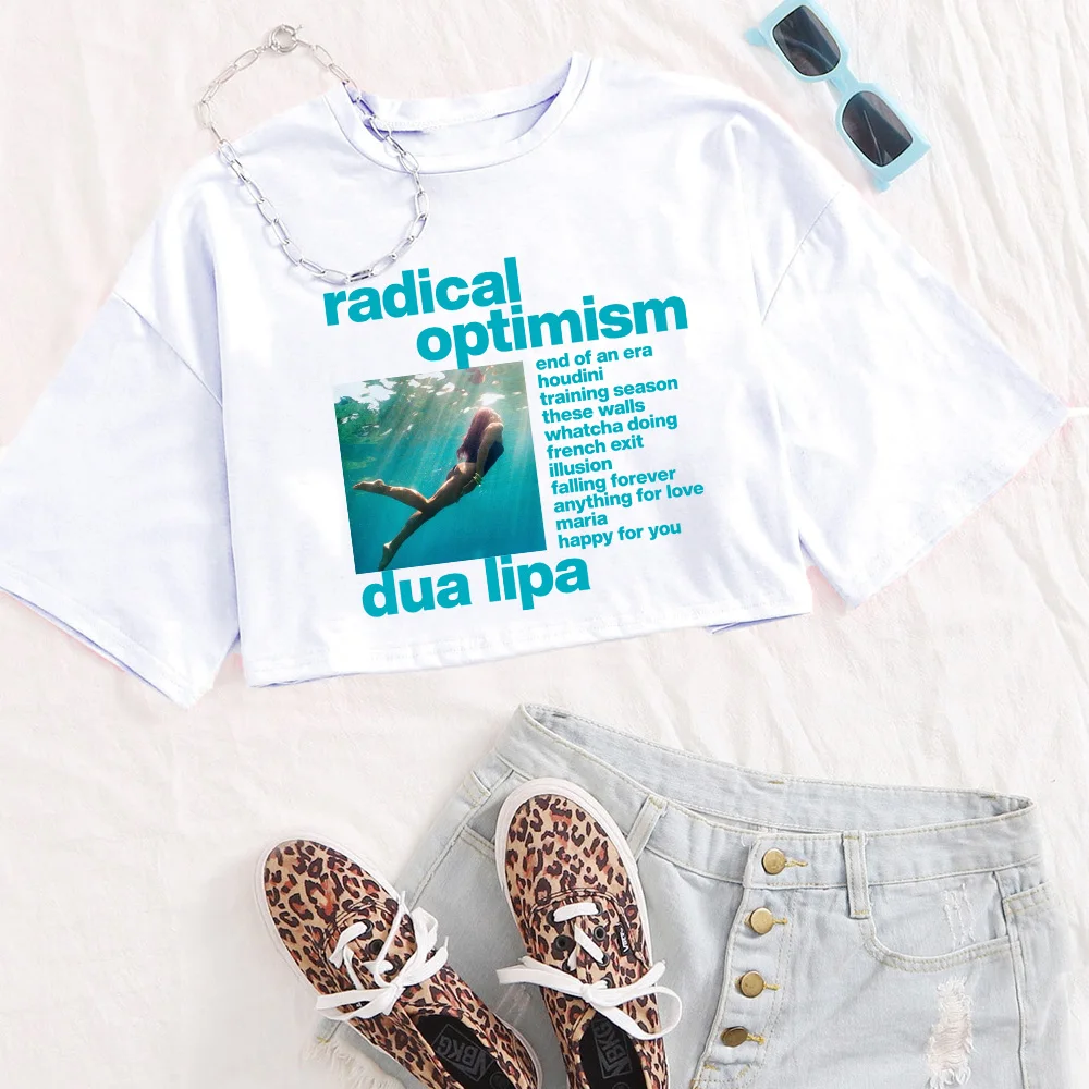 Dua-Lipa Radical Optimism 2024 T-Shirt Women Crop Tops Girls O-Neck Short Sleeves Casual Loose Music Shirts