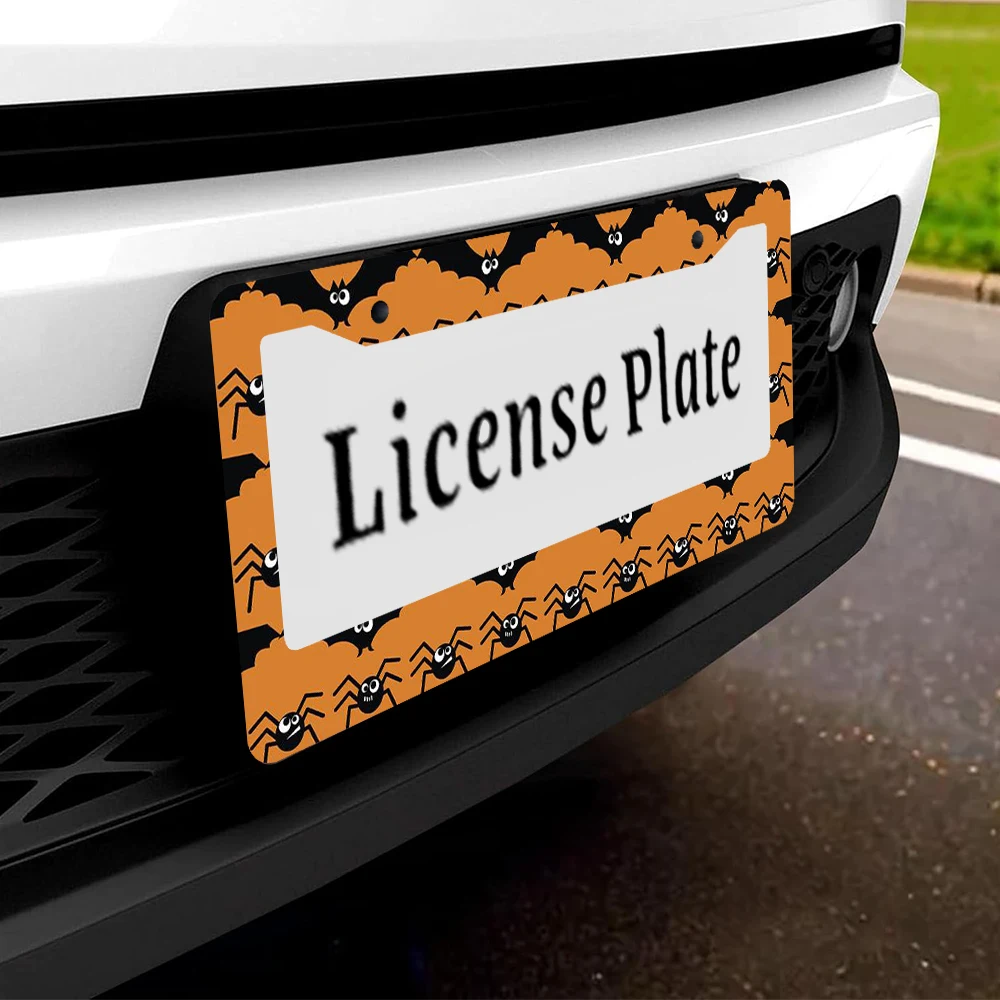 1 قطعة برتقالي وأسود الكرتون العنكبوت الخفافيش نمط 2 حفرة إطار لوحة الترخيص ، مادة الألومنيوم ، 6x12 بوصة ، مع طقم مسامير ربط ، متعة