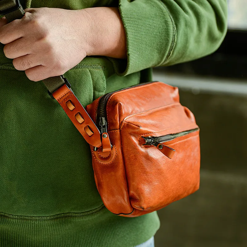 Bolsa de ombro de couro genuíno masculina, pequena tiracolo couro real, natural, casual, simples, de alta qualidade, ao ar livre, telefone, moda