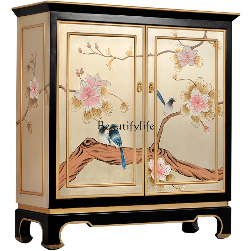 

New Chinese shoe cabinet foyer entrance partition painted large capacity storage narrow cabinet solid wood