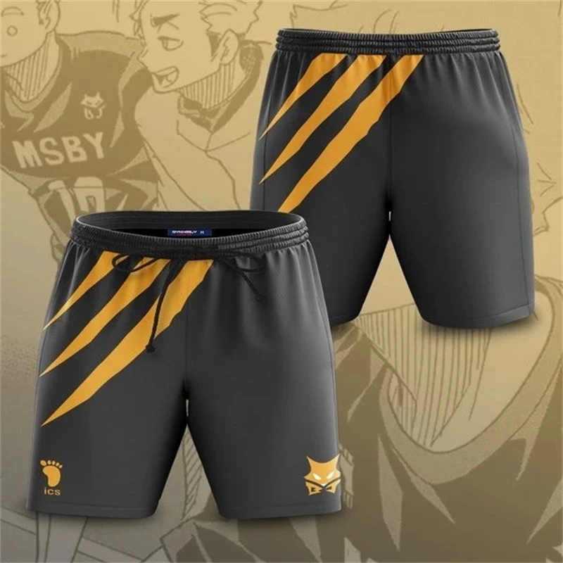 Summer Vacation Men's Cartoon Anime Haikyuu Print Drawstring Waist Board Shorts Fashion 3D Print Breathable Kids Street Shorts - Image 3
