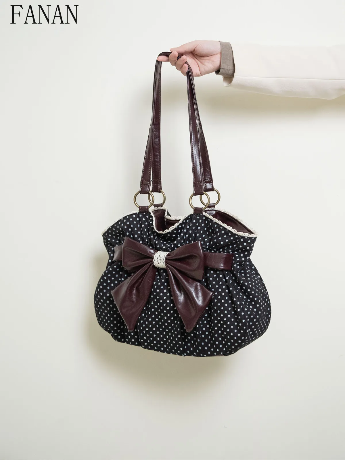 Polka Dot Bowknot Shoulder Bags Femme Tote Bag New Arrivals Vintage Japanese Retro Style Casual Handbags for Women