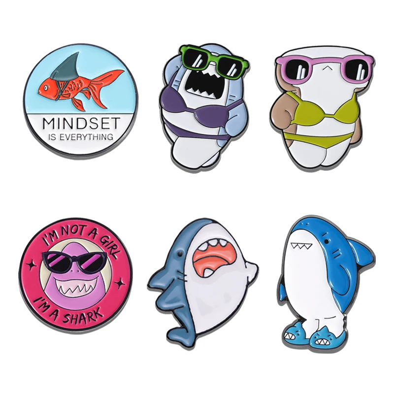 Olhe que realmente gosto de tubarões ok, broche esmaltado de desenho animado, animal marinho, lapela, mochila, crachá, joia, presente para crianças, amigos