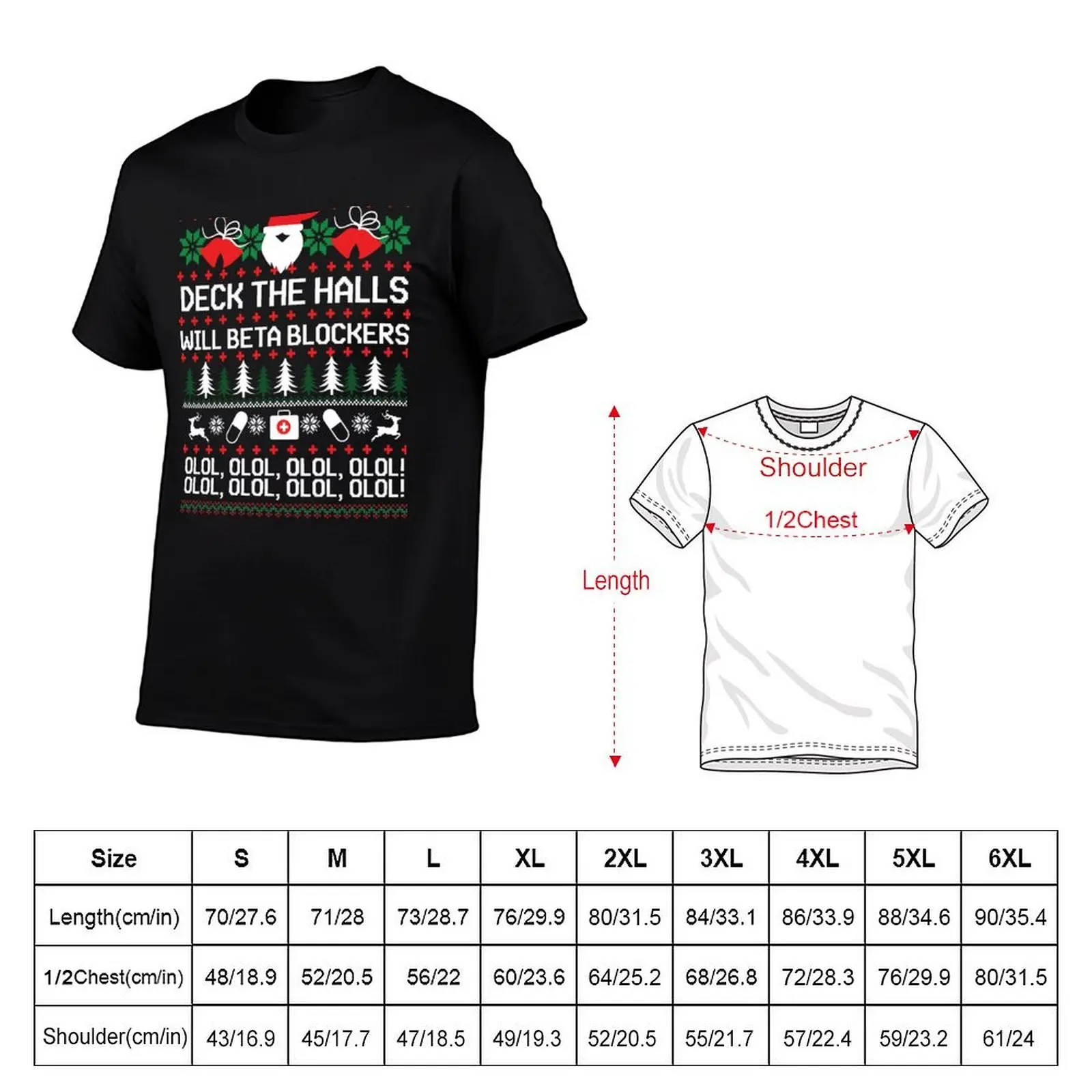 Deck The Halls With Beta Blockers Olol Olol Olol Christmas T-Shirt Simple Solid Color Crew Neck Tee