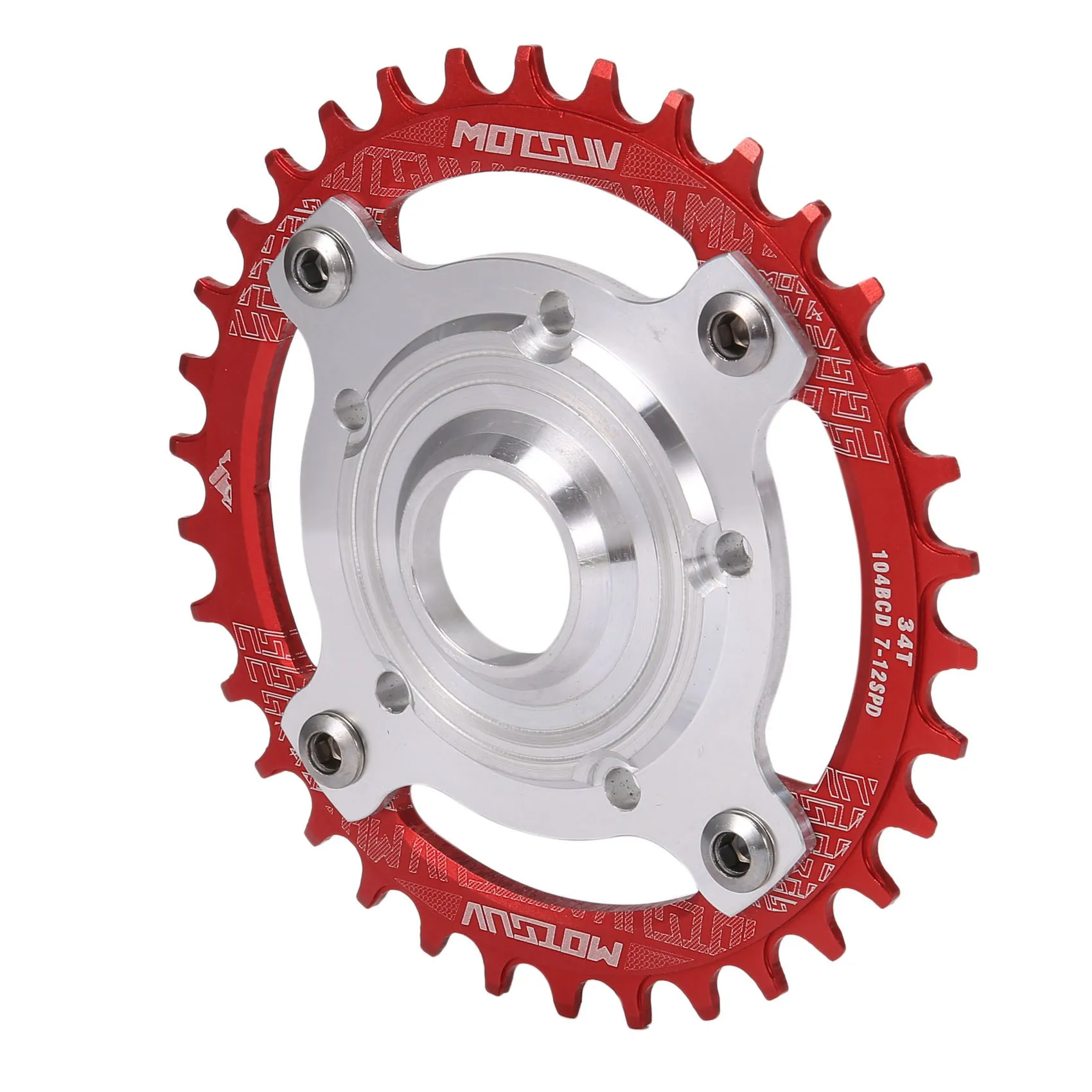 104BCD E-Bike Chainring+Adapter for Tongsheng TSDZ Mid Drive Motor E-Bike Aluminum Alloy Bicycle Crankset,Red 34T