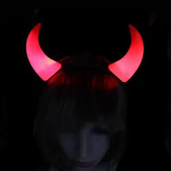 1pcs Women Girls Boy Red LED Light Up Demon Devil Bull Horns Headband Glow Party Birthday Gift Festival Halloween Christmas
