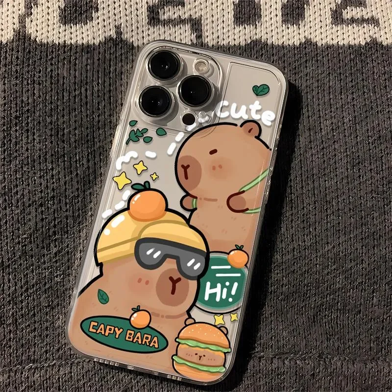 Ins Hamburg Capibala Phone Case For iPhone 16Pro Max 15 14 13 12 11 XR XS Max 7 8Plus Y2KCartoon Anime soft anti fall phone case