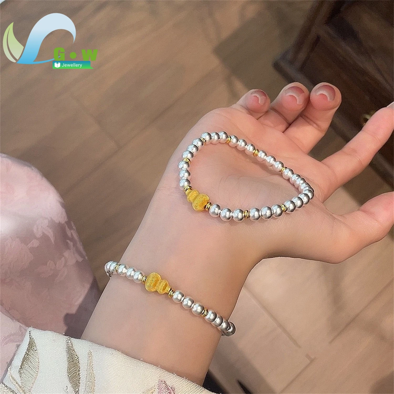 

Эксклюзивный художественный нишевый дизайн, женский браслет из чистого серебра 999 пробы с позолоченными бусинами из тыквы, легкая роскошная универсальная мода