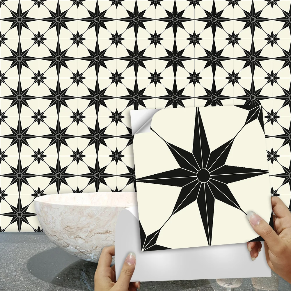Black & Cream Color Compass Rose Tiles Floor Sticker Kitchen Bathroom Ground Home Decor Wear-resistant Waterproof Art Wall Decal