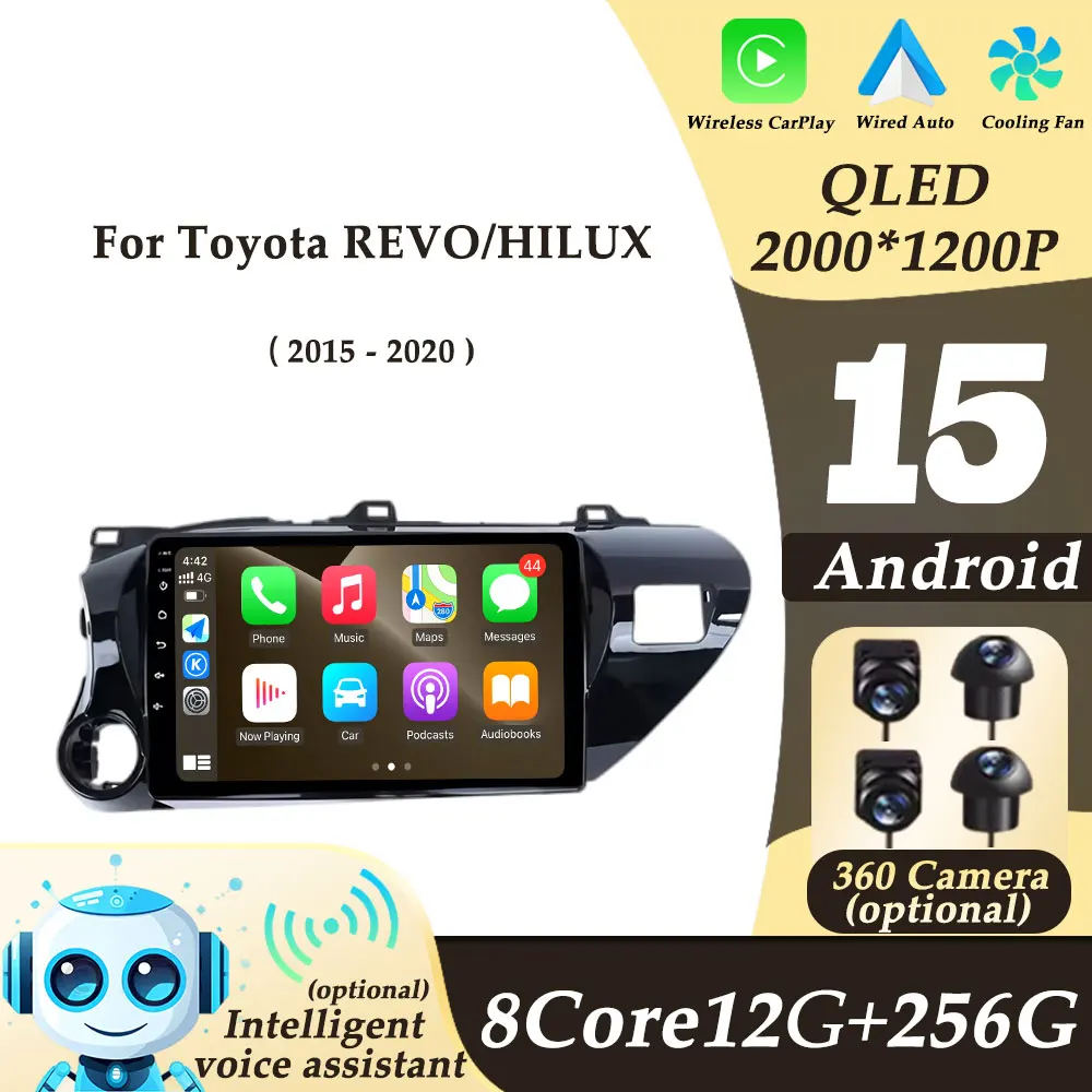 Left Hand Drive for Toyota REVO/HILUX 2015-2020 Wireless CarPlay Android Auto Audio Car Radio Video Multimedi Player 2K QLED BT