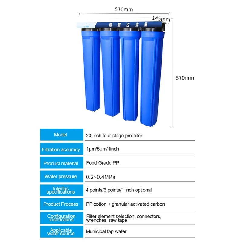 Filtro de Água de 20 Polegadas Big Blue com 3 Estágios - Sistema de Filtro de Sedimentos para Casa