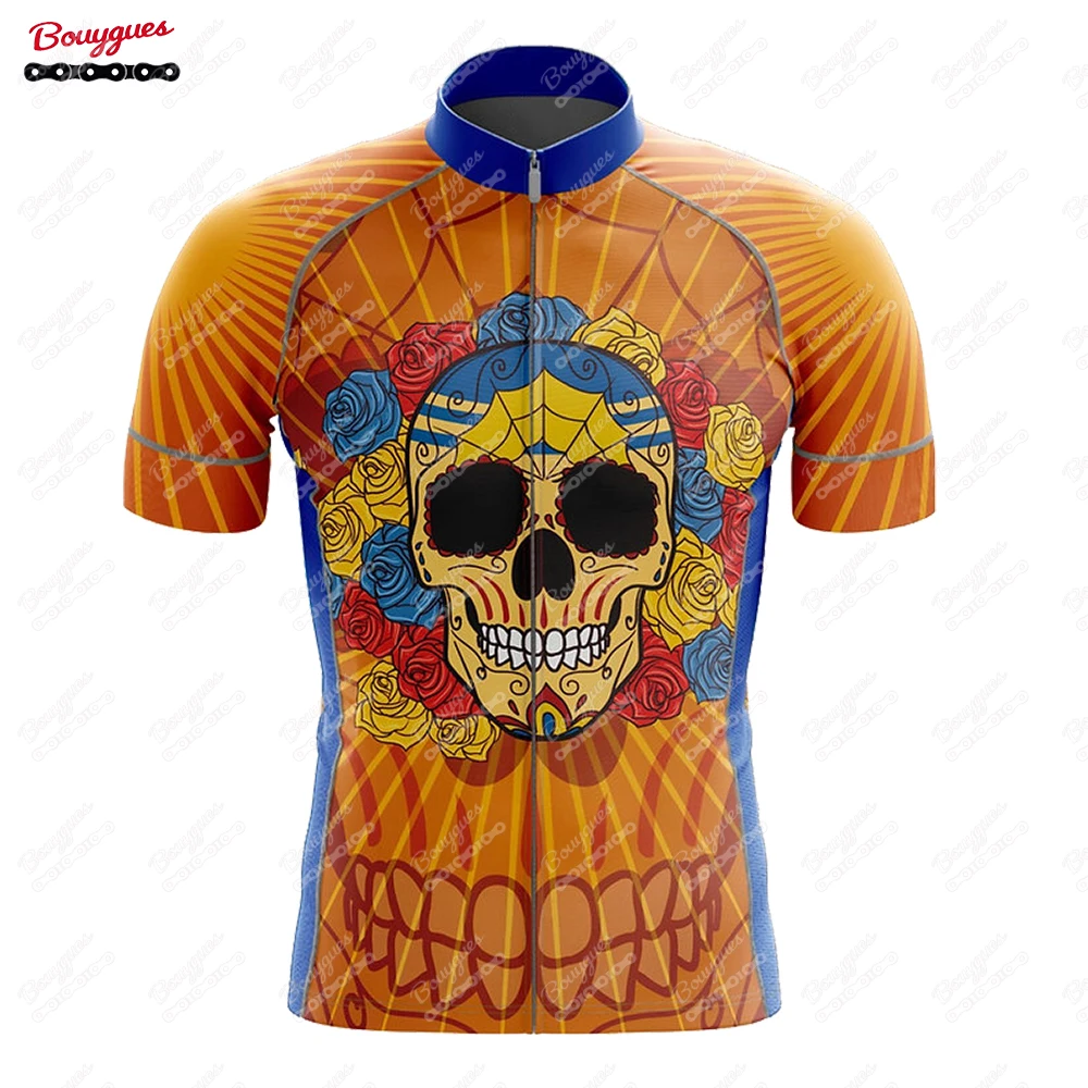 17 SKULL Cycling Jersey Men Bike Top MTB Bicycle Shirt Mountain Road Riding Clothing Short Sleeve Summer Cyclist biking Blouse