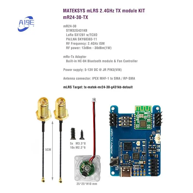 

A19E-Mavlink 2.4GHZ TX Module Kit With TCXO 13-30Dbm Built-In Bluetooth And 5V Fan Controller For Long Range RC Models