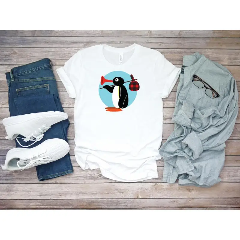 Забавная белая мужская футболка Pingu Noot простого дизайна K259