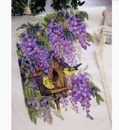 Bird's nest under wisteria flower 14CT 40 * 50CM  14CT Cotton DIY Cross Stitch Sets Cross-stitch Kits Embroidery Needlework