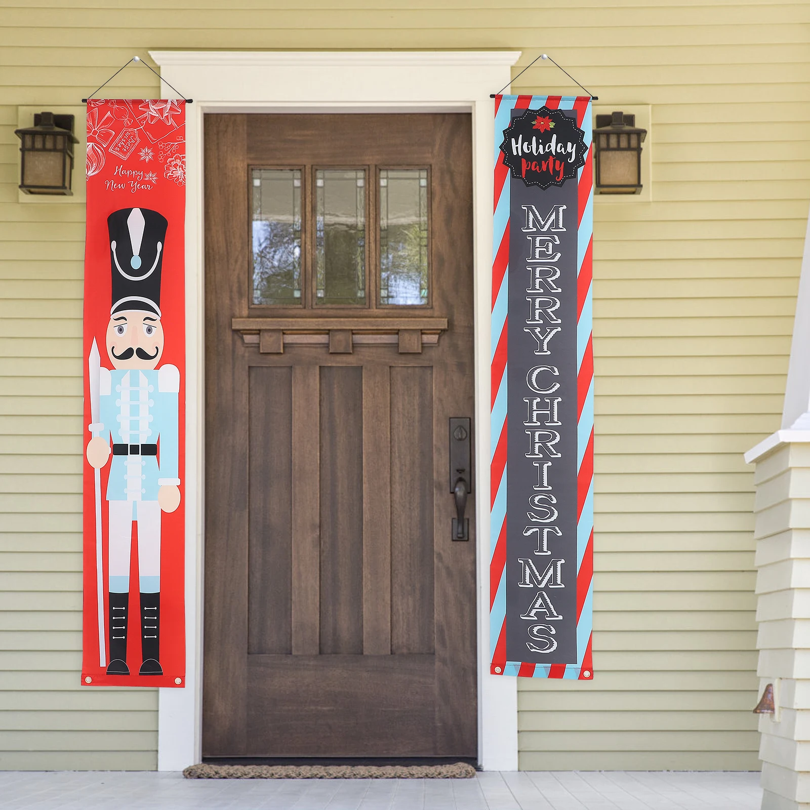 

Nutcracker Front Porch Door Curtain Happy Holidays Banners for inside Merry Christmas Sign