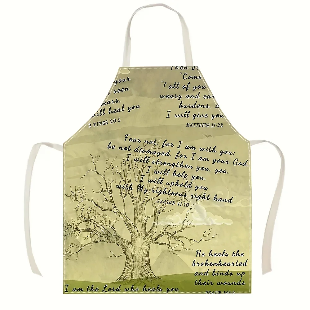 1pc Inspirational Bible Verse Tree Apron Religious Faith Scripture Isaiah 41:10 Linen Kitchen Cooking Gift